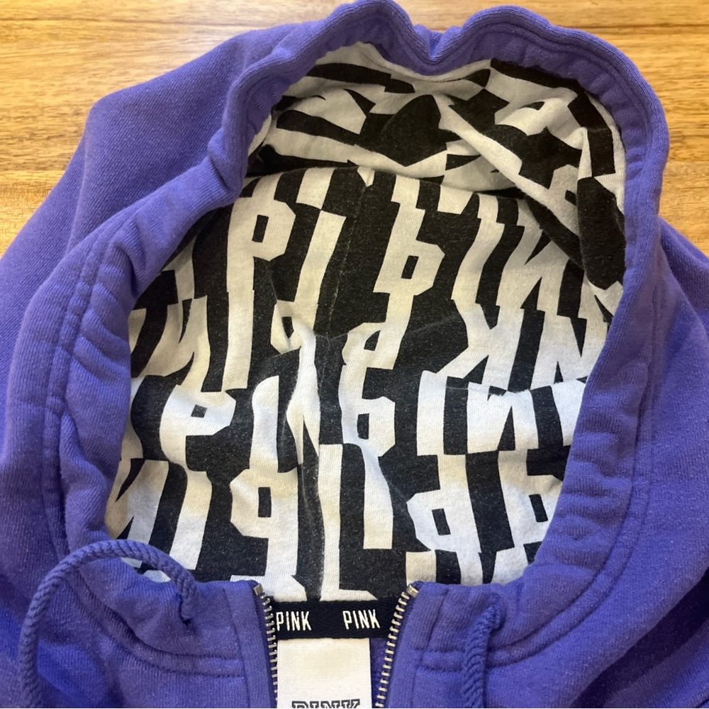 Victoria's Secret Women's Full Zip Hoodie Purple Love Pink Dog Logo L Y2K - Picture 5 of 9